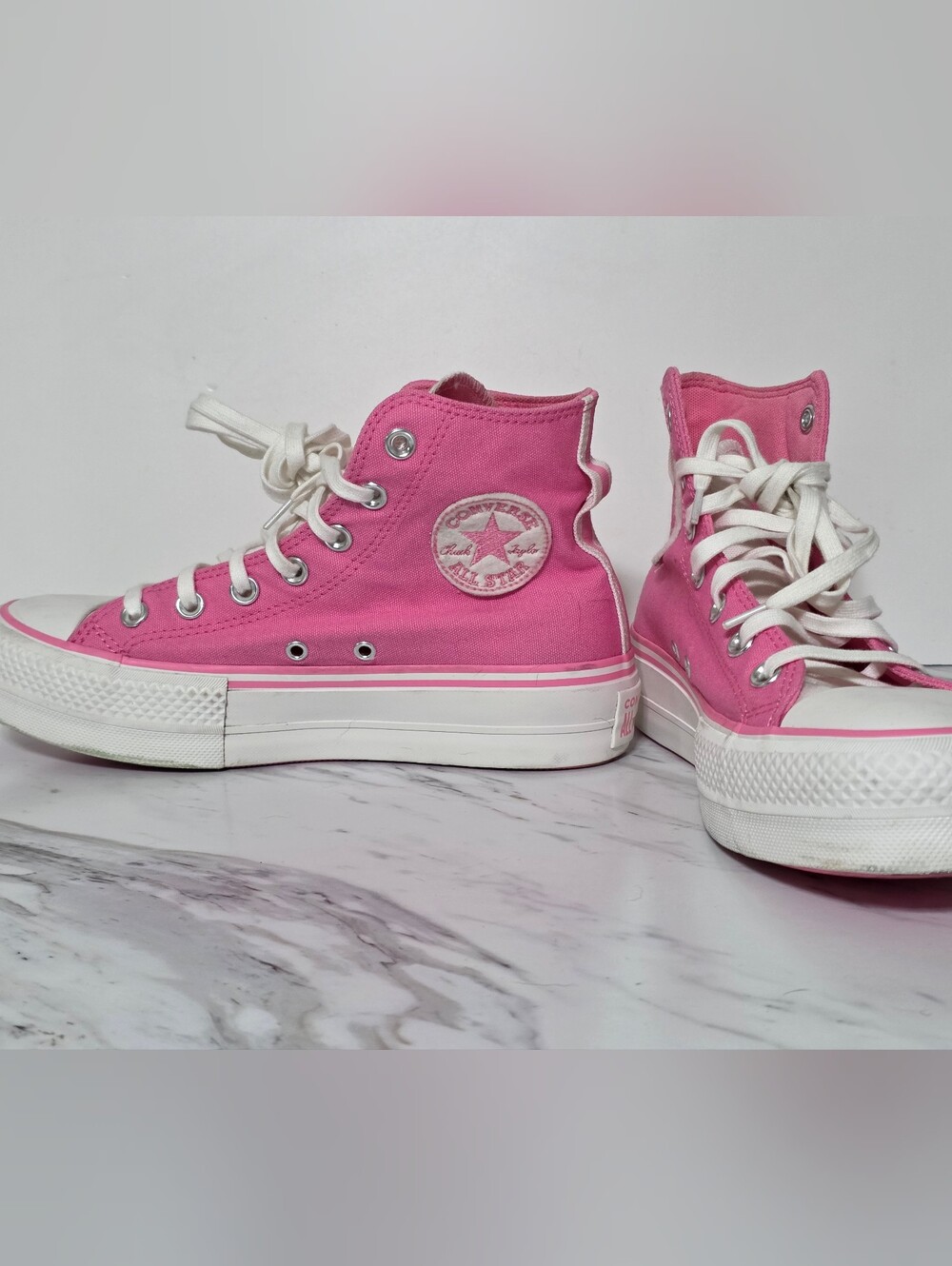 Converse Pink High-Top Kids Canvas Sneaker with White Sole - Picture 6 of 9